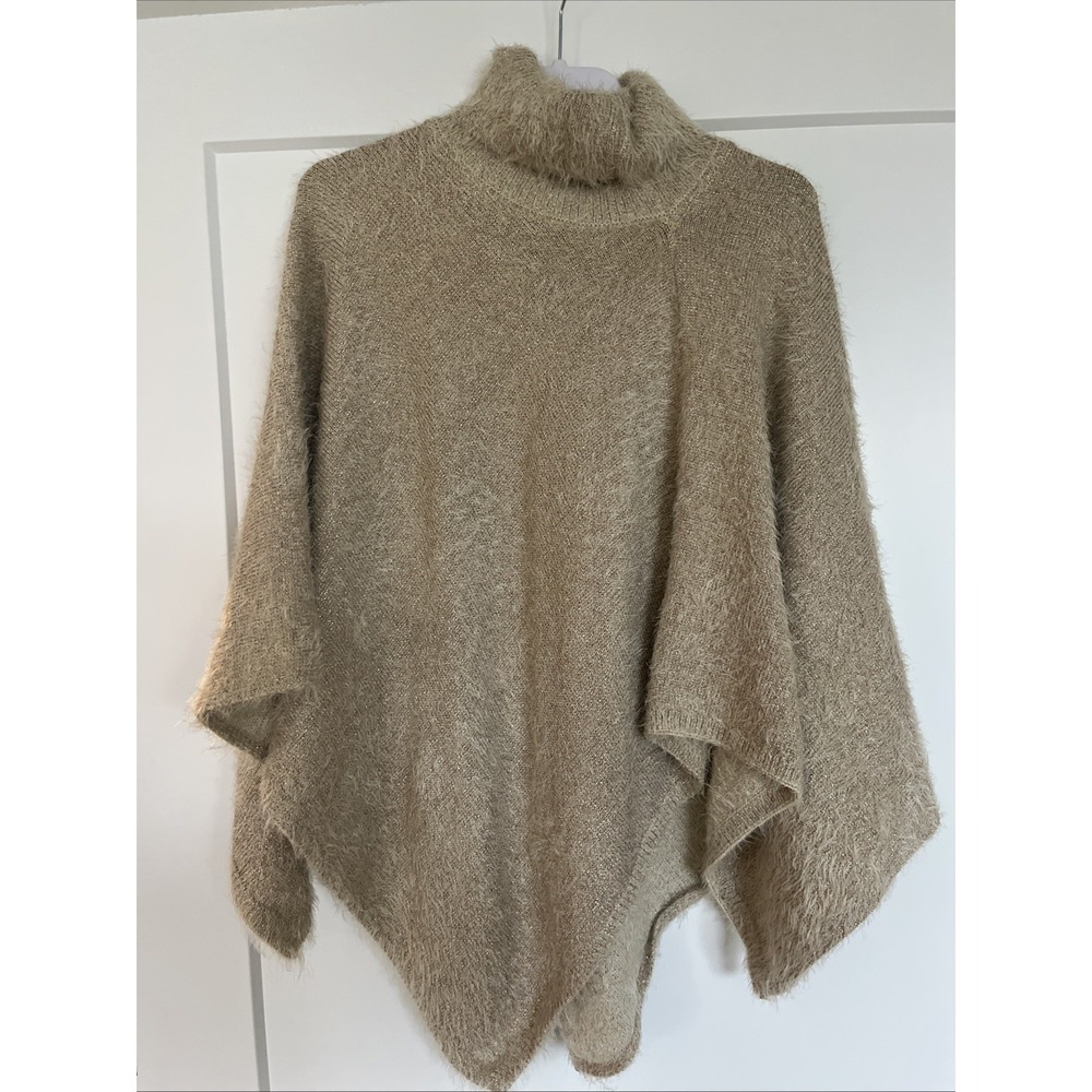 Anthropologie Akemi + Kin Golden Metallic Lara Eyelash Cowl Neck Poncho OS NWT